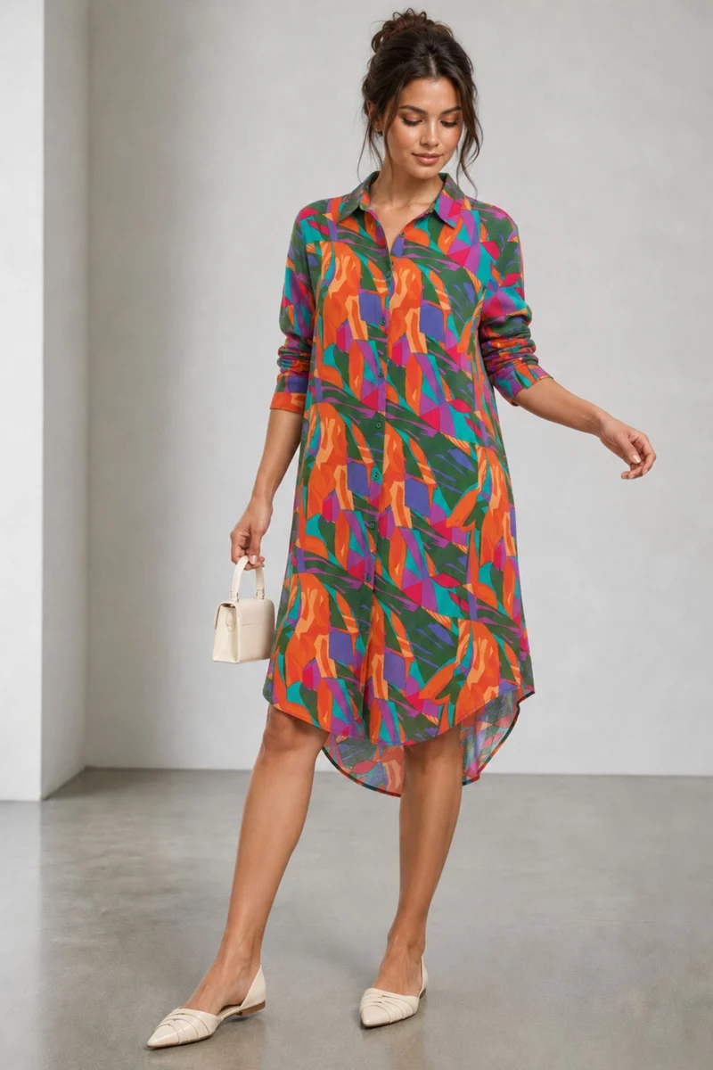 Isora|Viscose Midi Shirt Dress