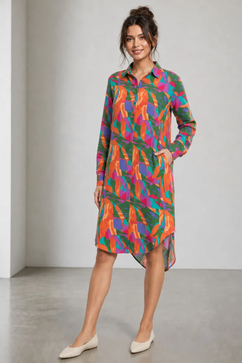 Isora|Viscose Midi Shirt Dress