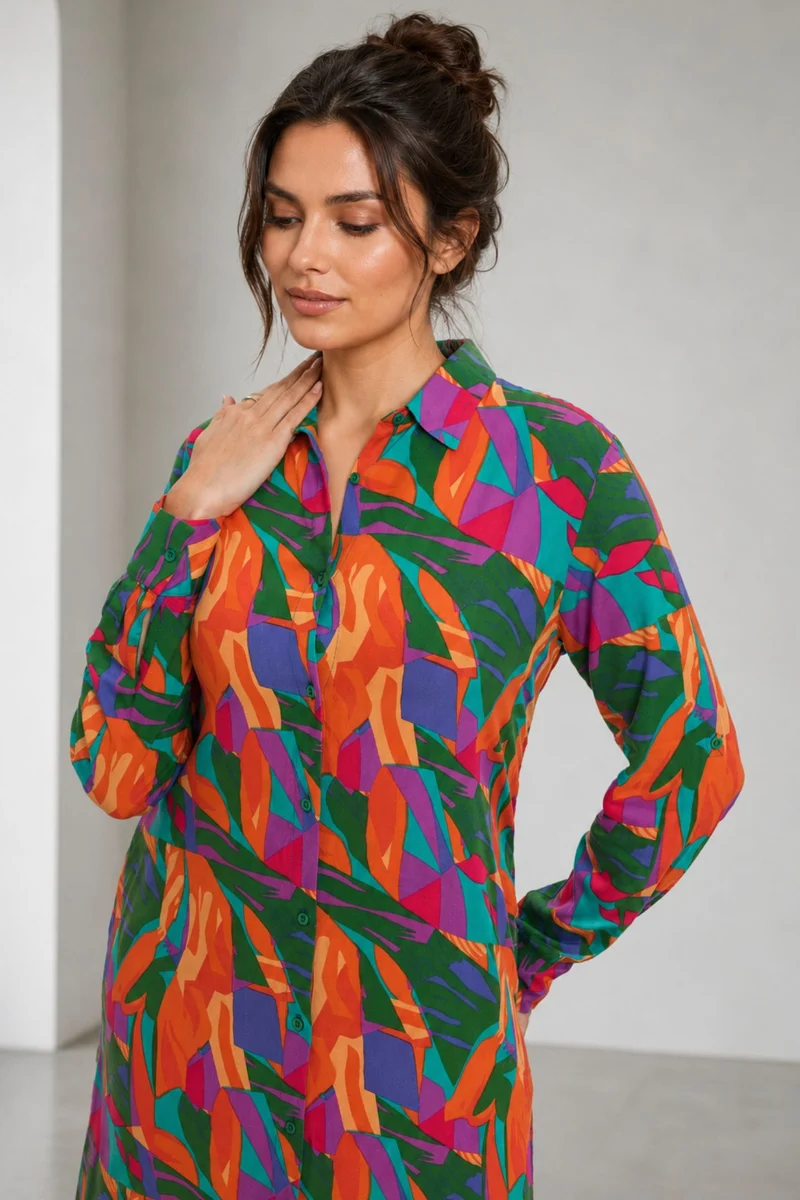 Isora|Viscose Midi Shirt Dress