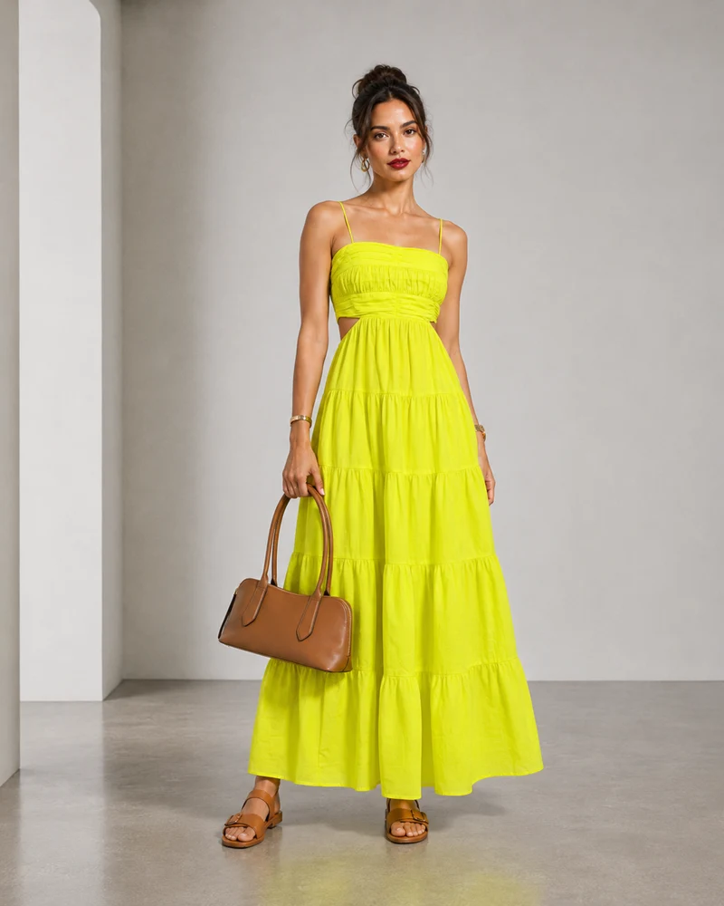 Selora|Cotton Cut Out Maxi Dress With Tiered