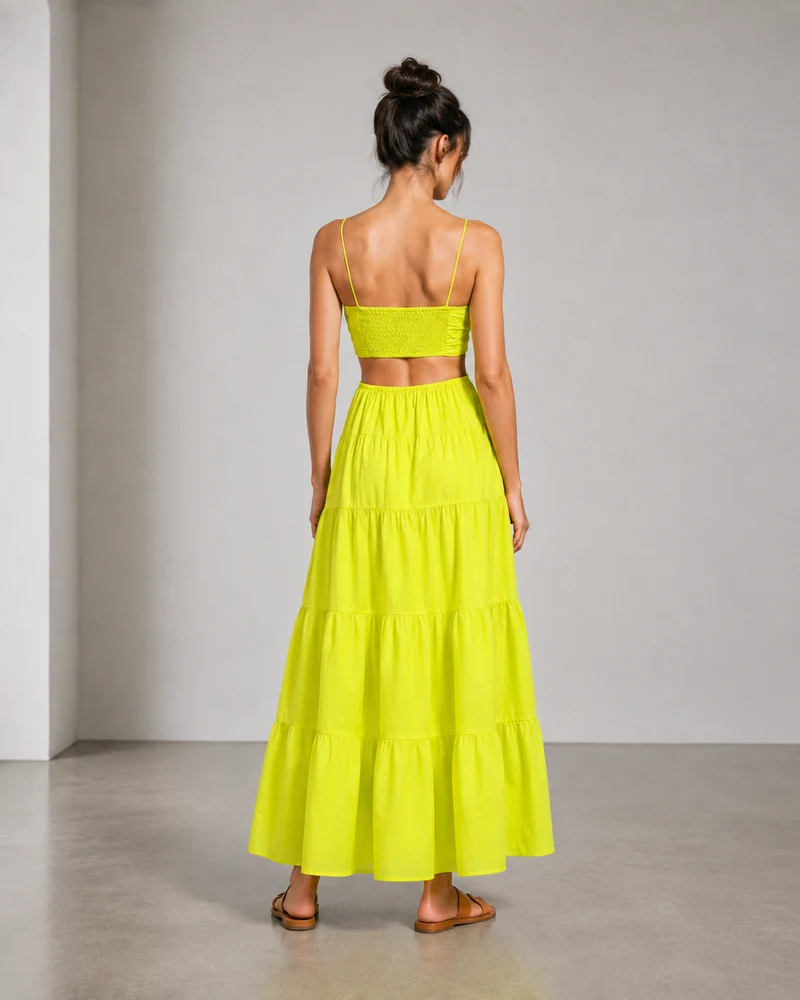Selora|Cotton Cut Out Maxi Dress With Tiered