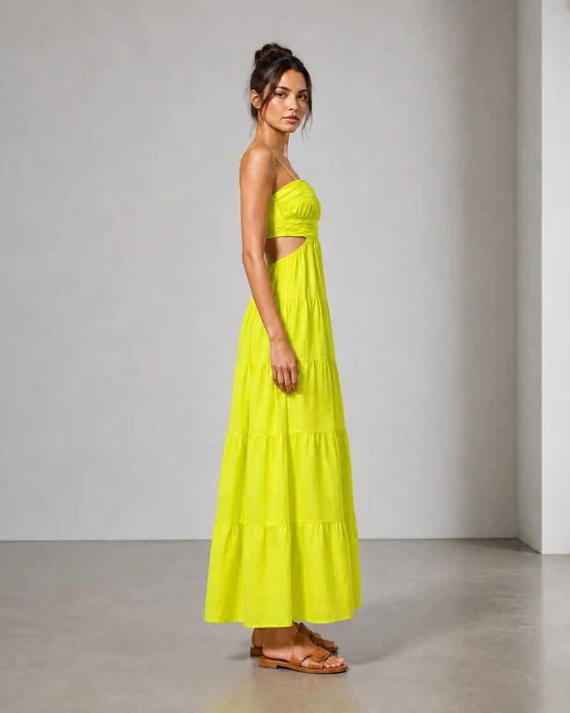 Selora|Cotton Cut Out Maxi Dress With Tiered
