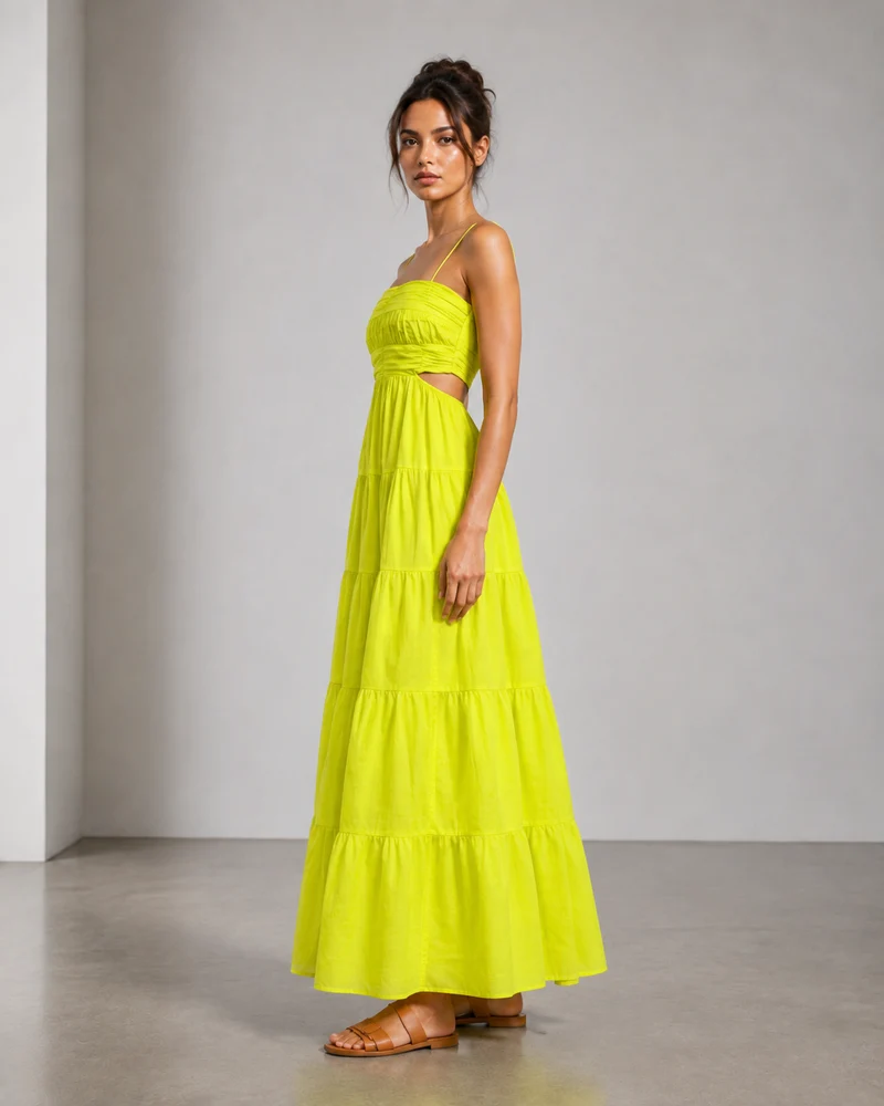 Selora|Cotton Cut Out Maxi Dress With Tiered