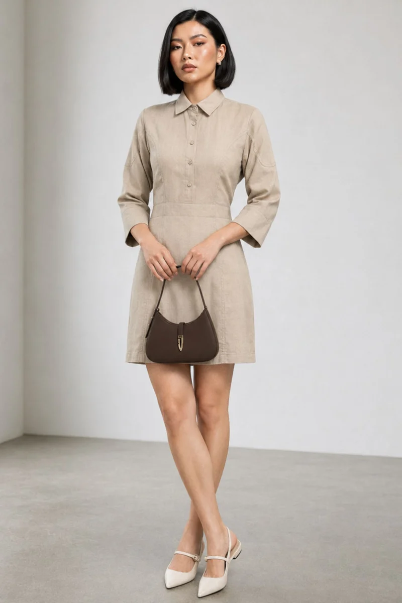 Nuvia|Cotton Fitted Shirt Dress