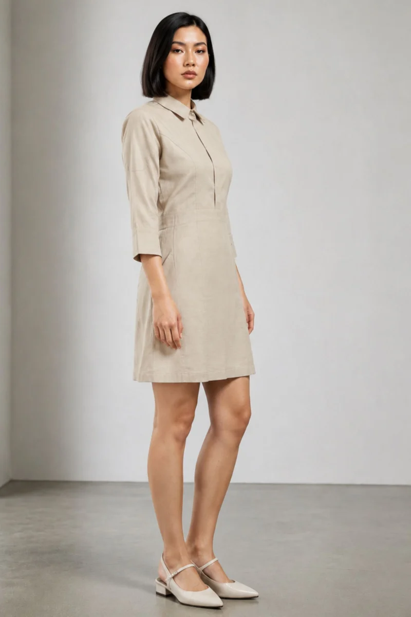 Nuvia|Cotton Fitted Shirt Dress
