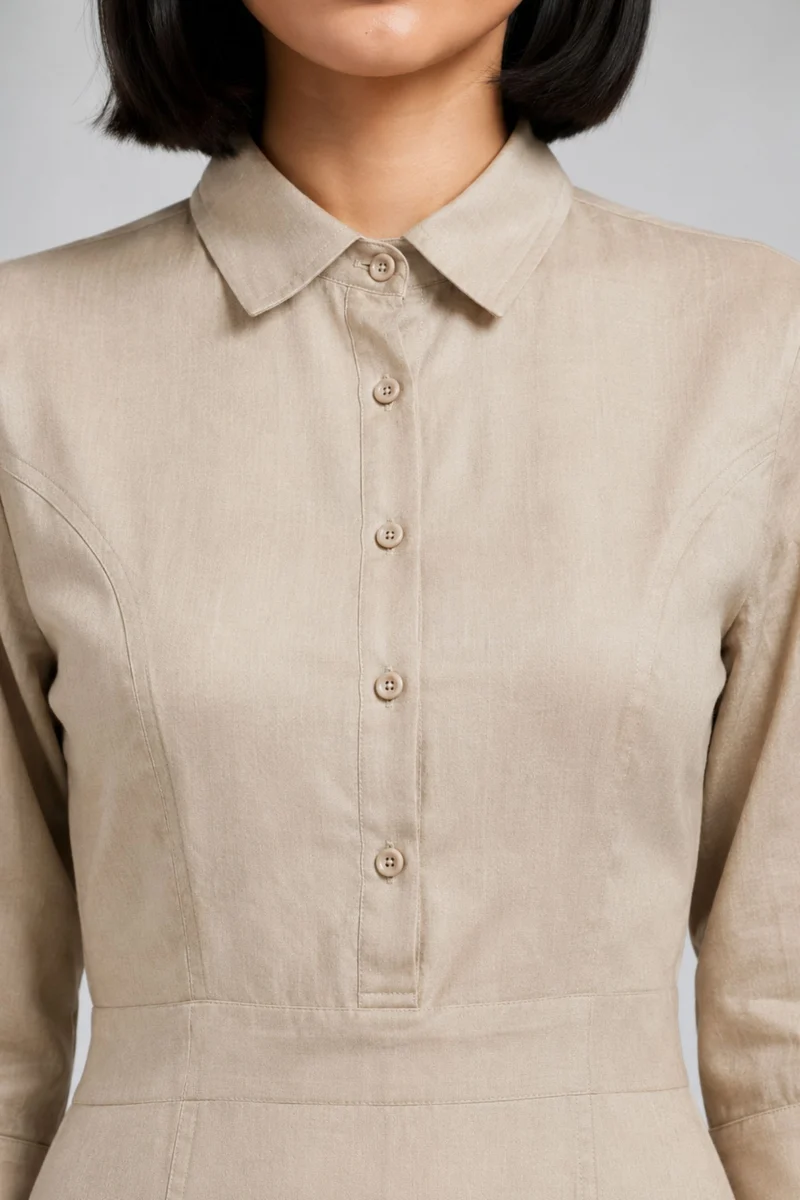 Nuvia|Cotton Fitted Shirt Dress