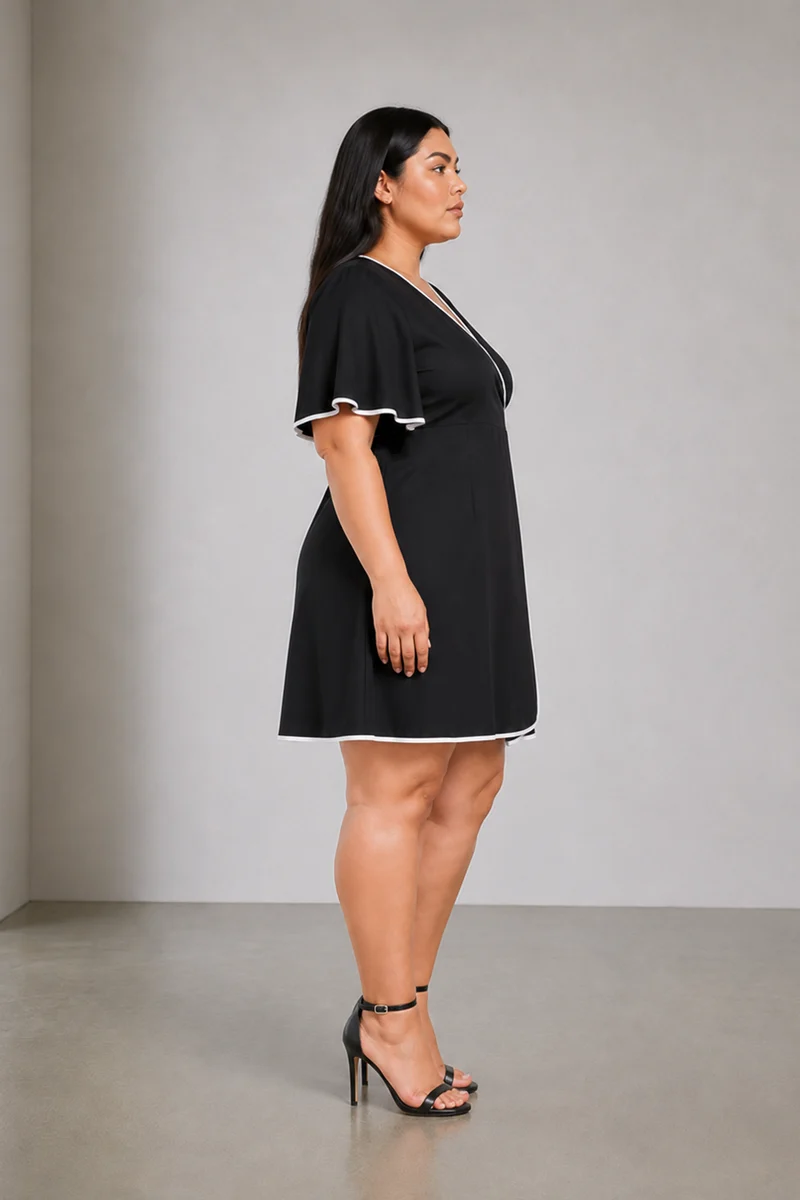 Raviel|Viscose Contrast Piping Wrap Dress