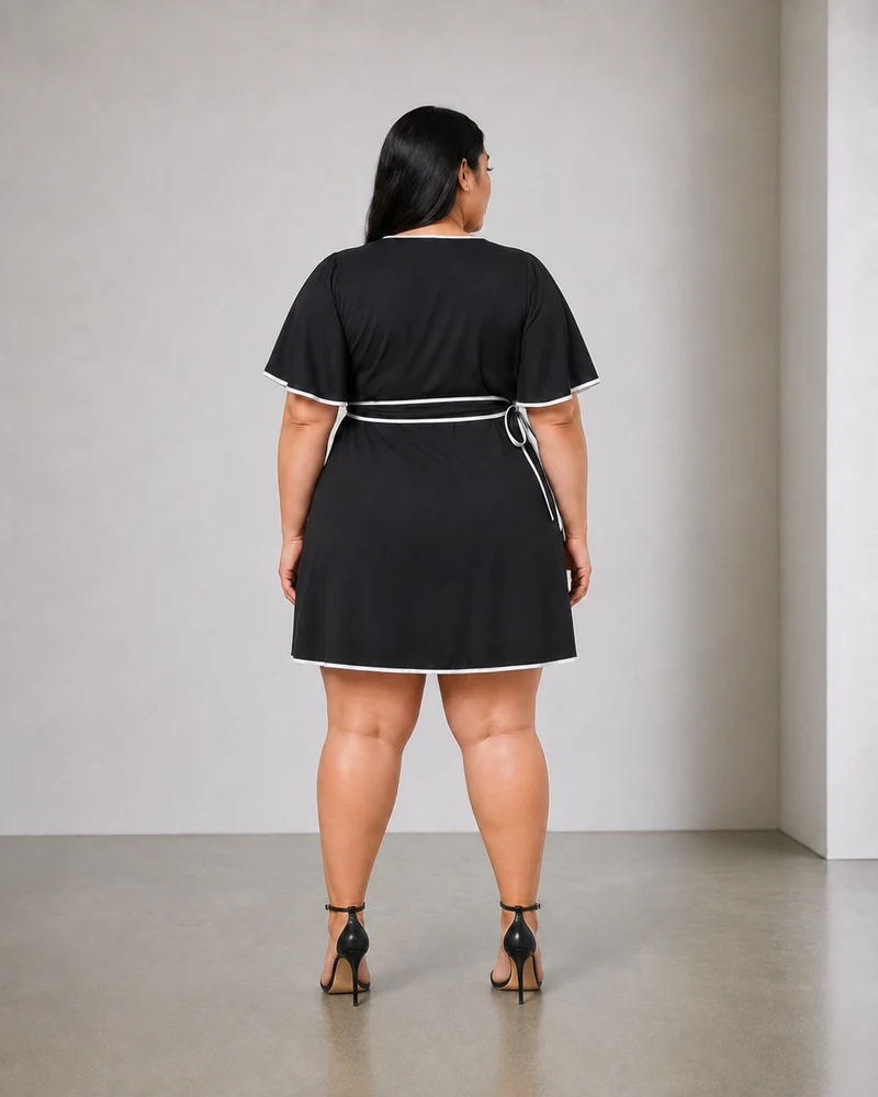 Raviel|Viscose Contrast Piping Wrap Dress
