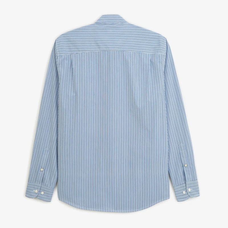 Chemise manches longues 100% coton rayée bleue