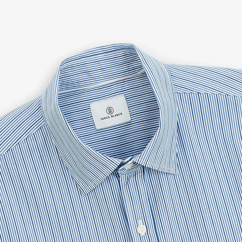 Chemise manches longues 100% coton rayée bleue