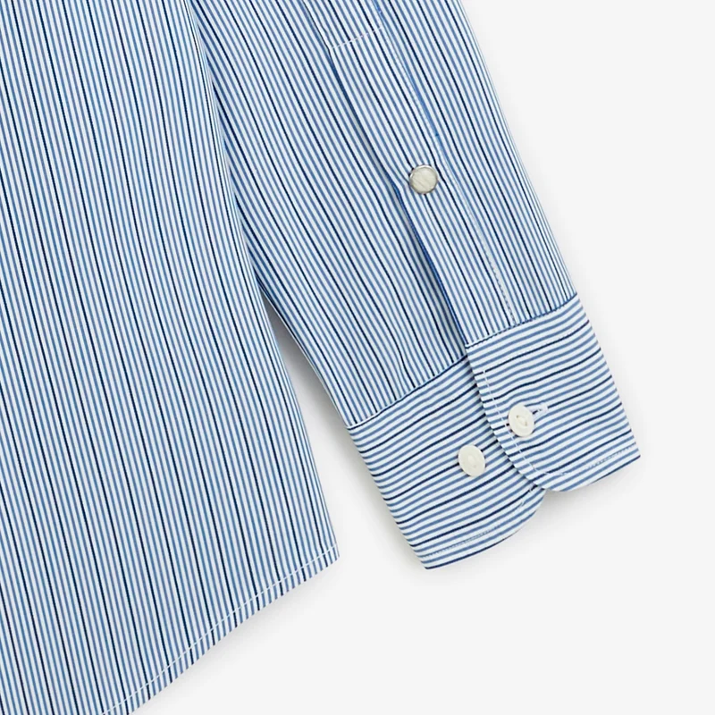 Chemise manches longues 100% coton rayée bleue