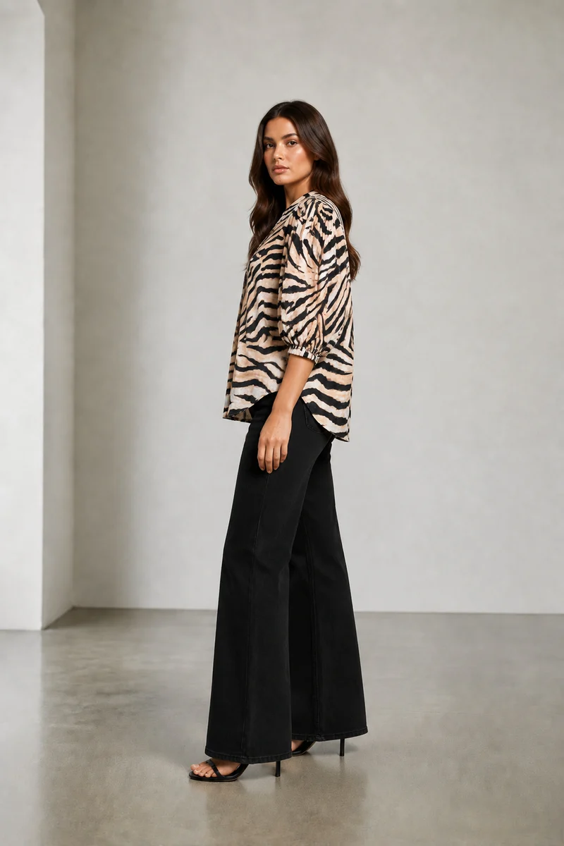 Orli|Cotton Animal Printed Balloon Sleeve Shirt