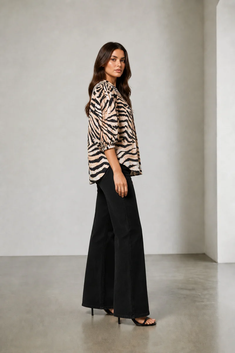 Orli|Cotton Animal Printed Balloon Sleeve Shirt