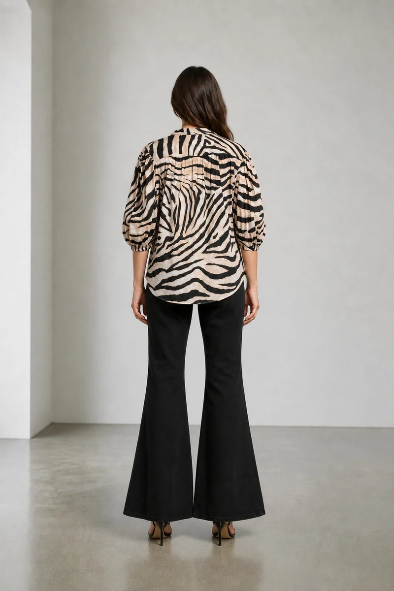 Orli|Cotton Animal Printed Balloon Sleeve Shirt