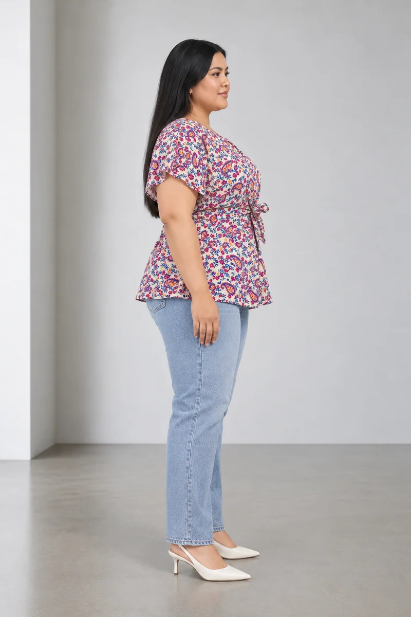 Paisel|Viscose Floral Printed Tie Waist Top
