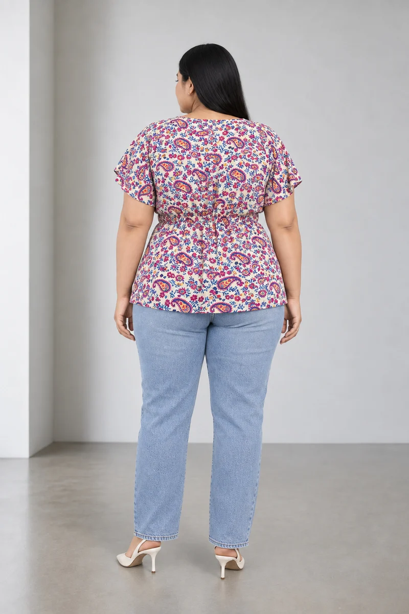 Paisel|Viscose Floral Printed Tie Waist Top