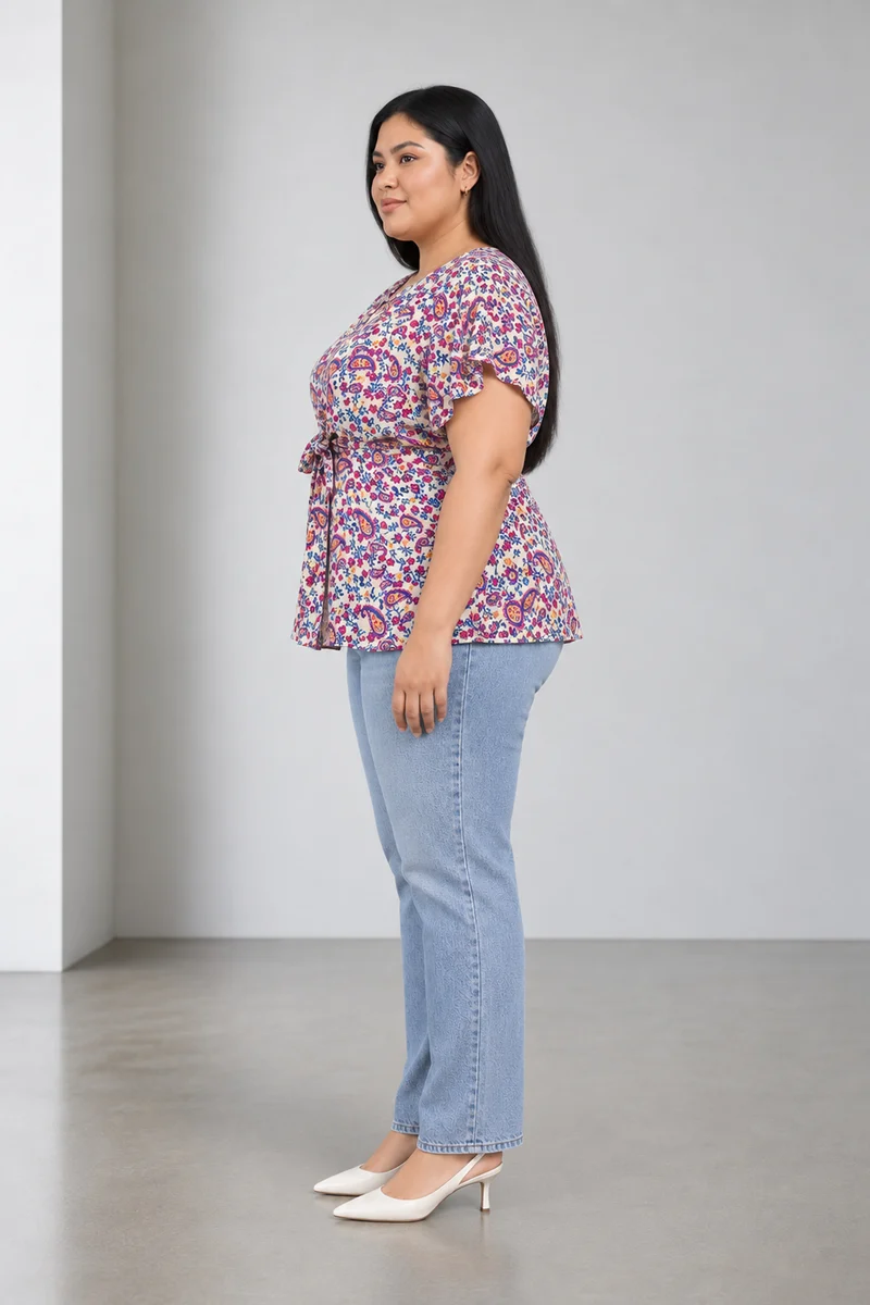 Paisel|Viscose Floral Printed Tie Waist Top