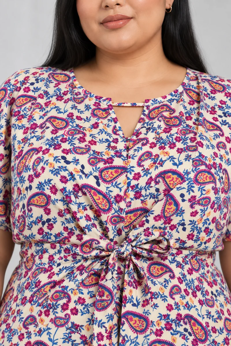 Paisel|Viscose Floral Printed Tie Waist Top