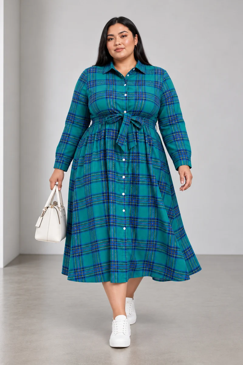 Tellen|Cotton Fit Flare Midi Shirt Dress