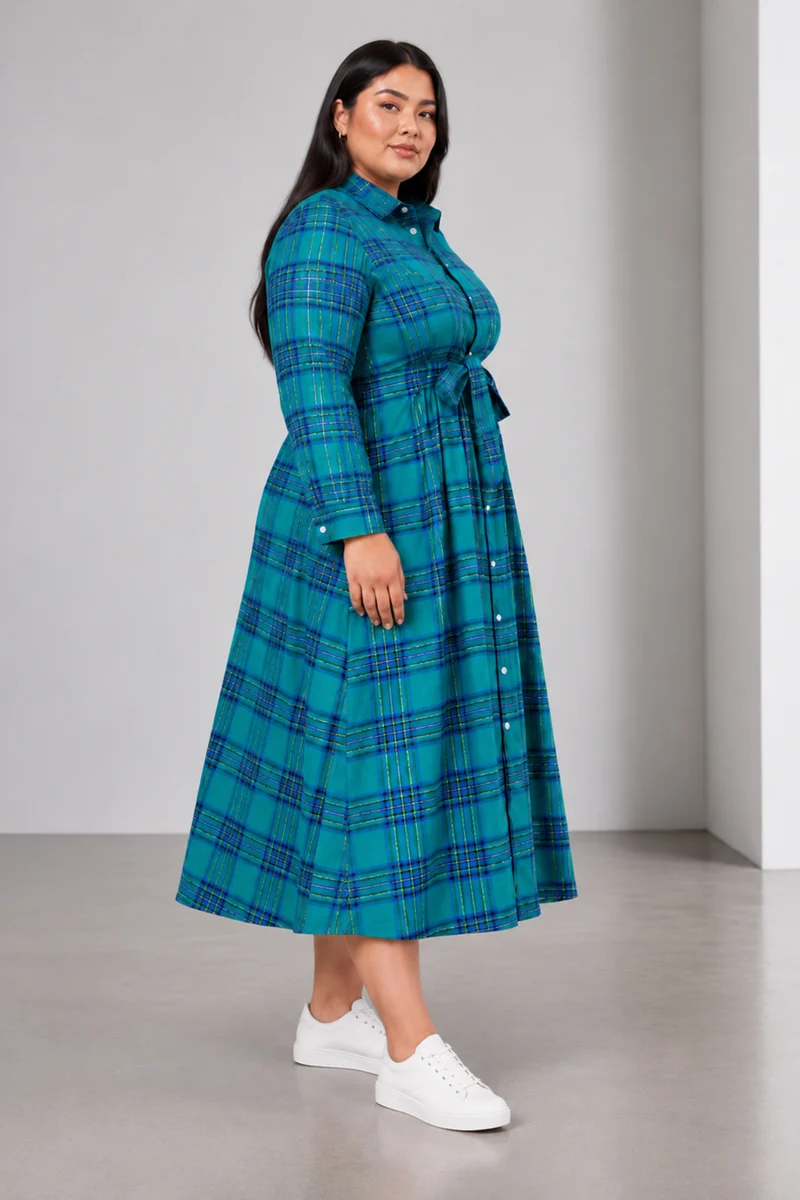 Tellen|Cotton Fit Flare Midi Shirt Dress