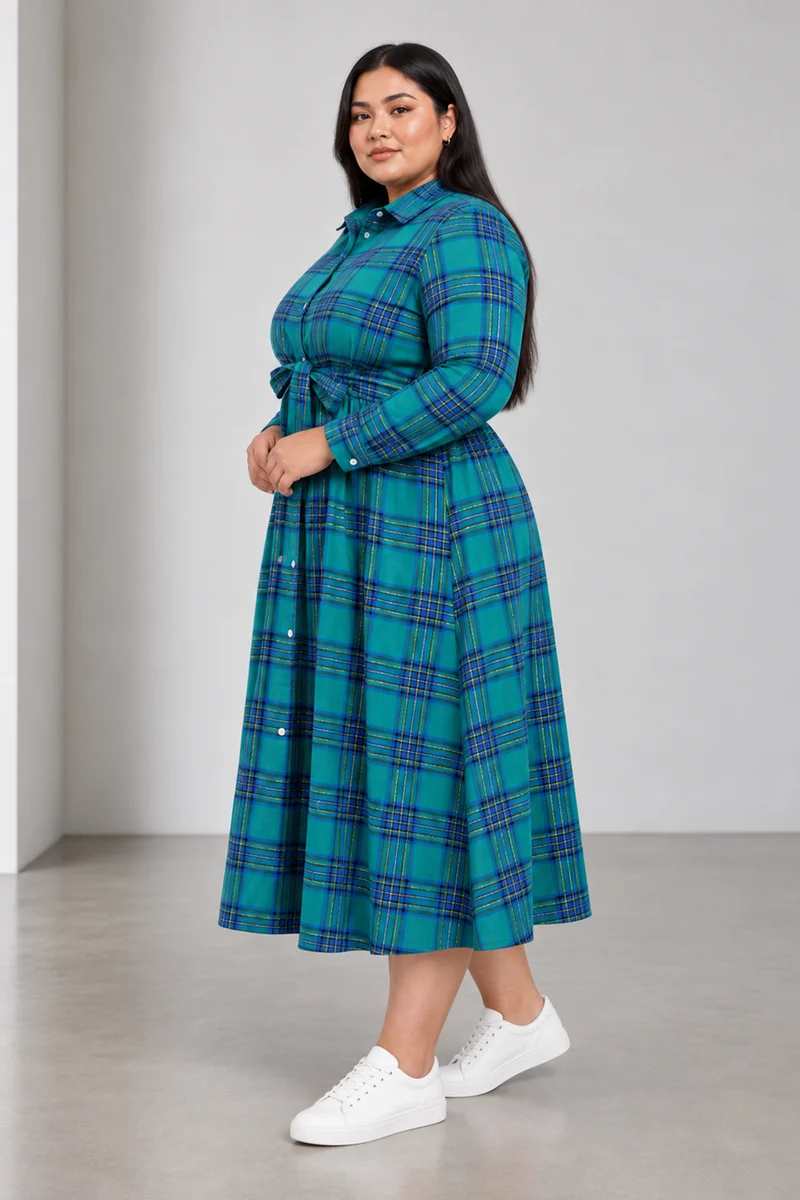Tellen|Cotton Fit Flare Midi Shirt Dress