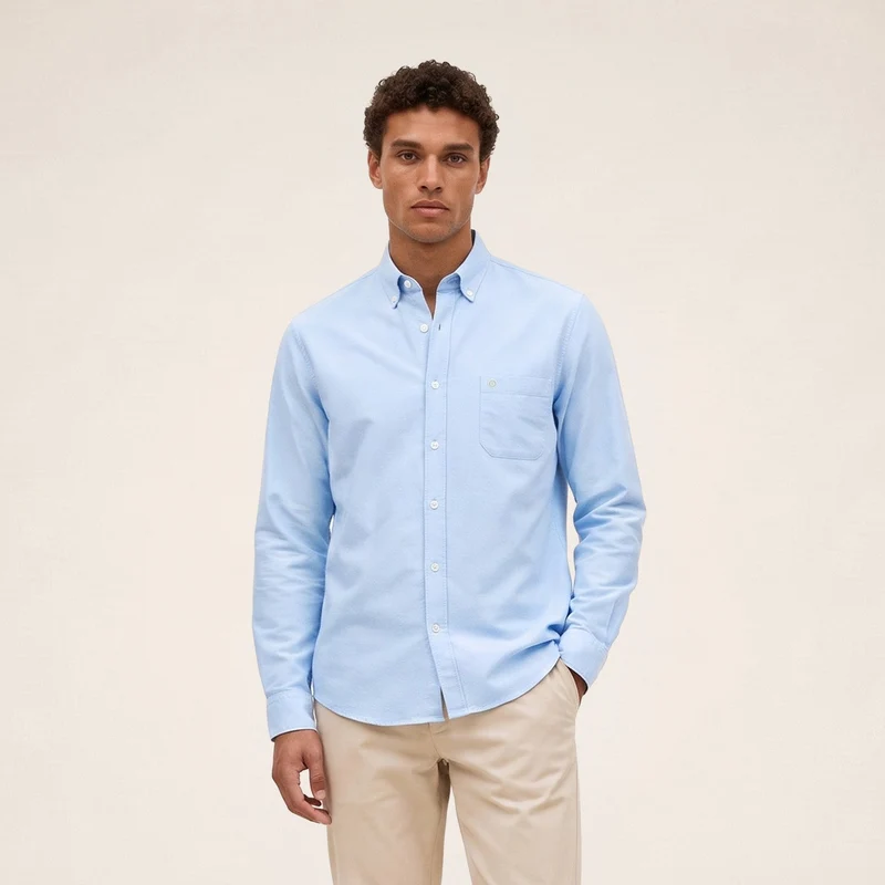 Chemise manches longues Oxford coton bleu ciel sangle SB