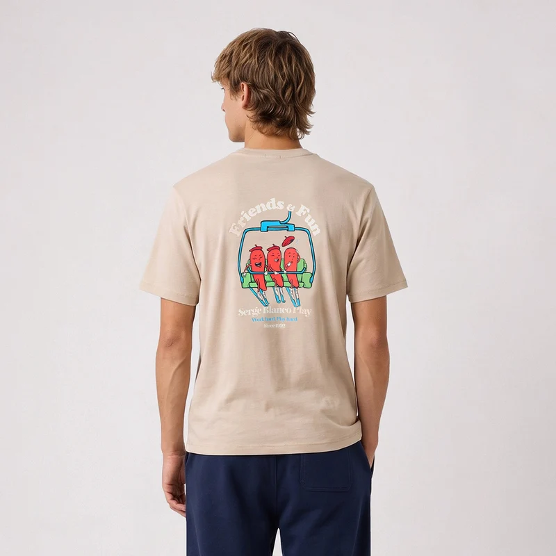 T-shirt manches courtes coton beige sable Friends & Fun SBPLAY