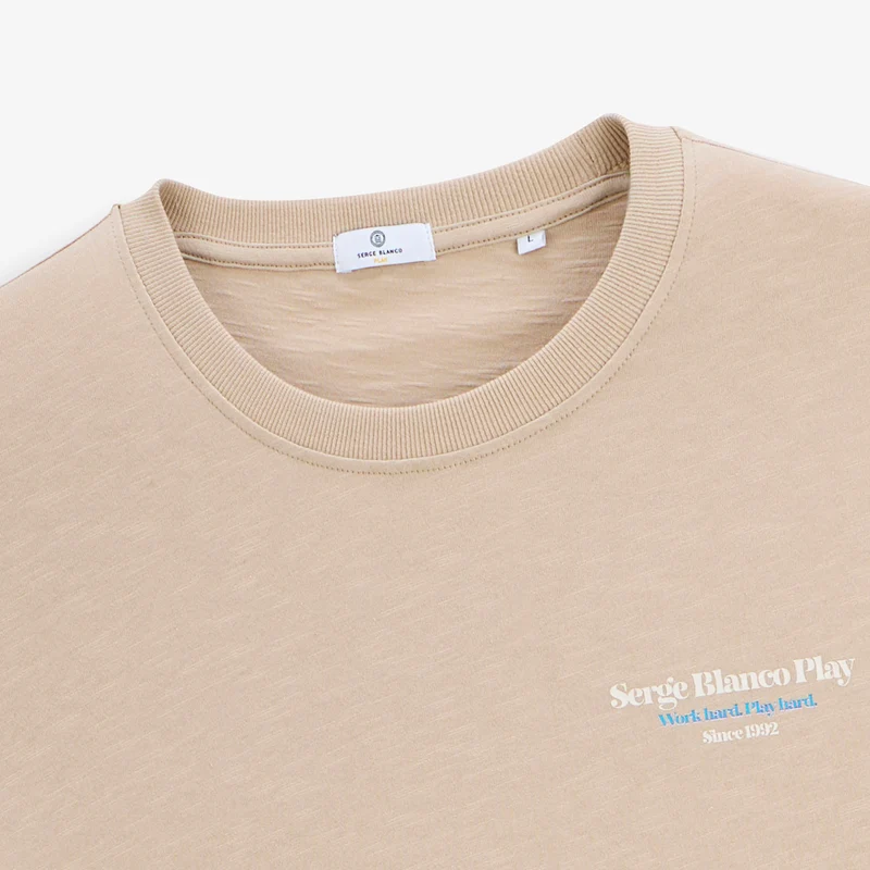T-shirt manches courtes coton beige sable Friends & Fun SBPLAY