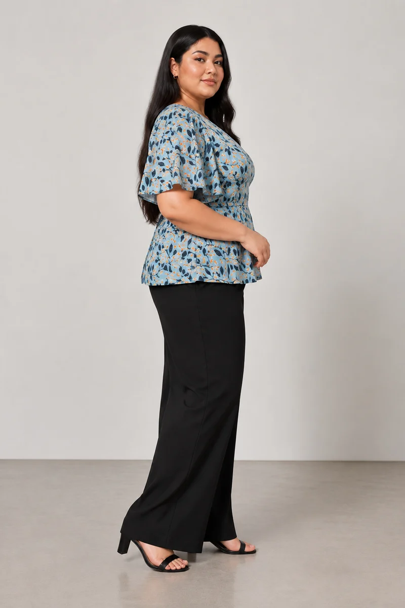 Mivra|Cotton Linen Printed Flutter Sleeve Top