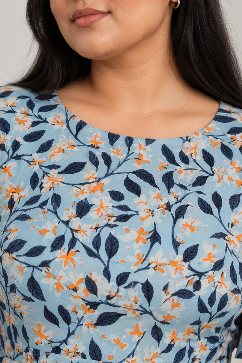 Mivra|Cotton Linen Printed Flutter Sleeve Top