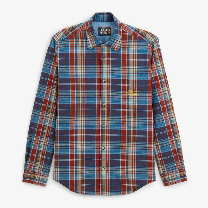 Chemise manches longues coton carreaux bleu BLANCO BIARRITZ