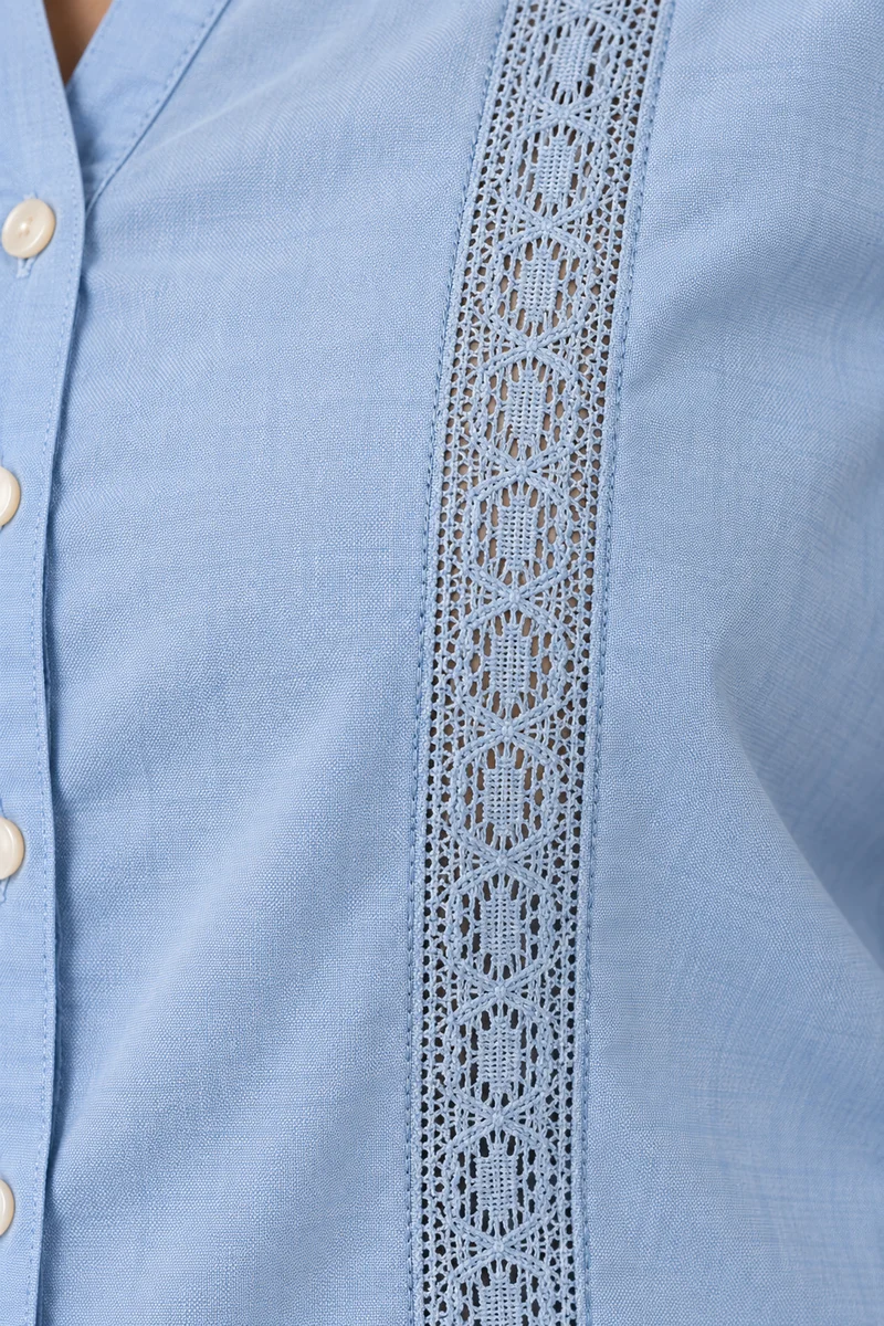 Tavin|Light Blue Oxford Lace Detail Top