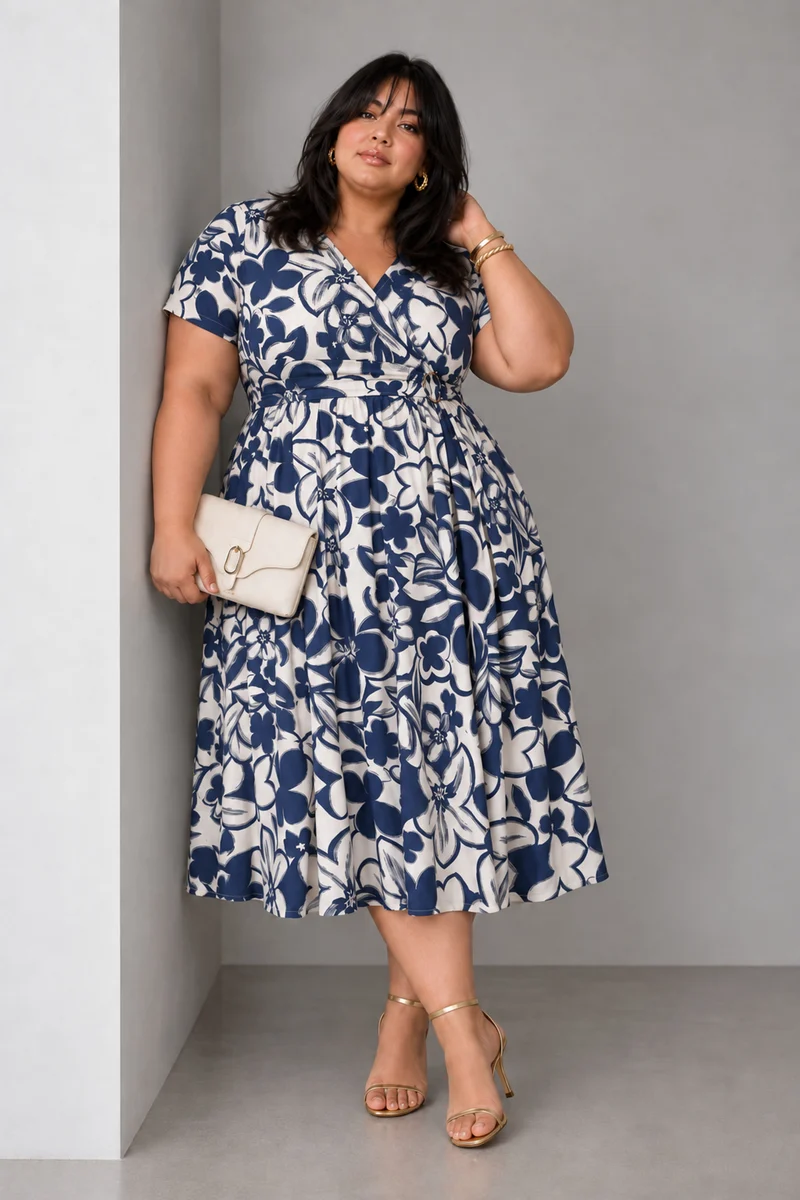 Brivia|Viscose Fit Flare Midi Dress