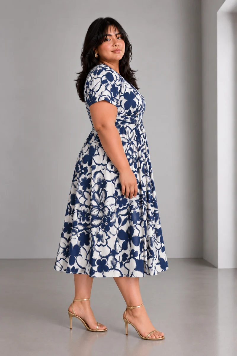 Brivia|Viscose Fit Flare Midi Dress