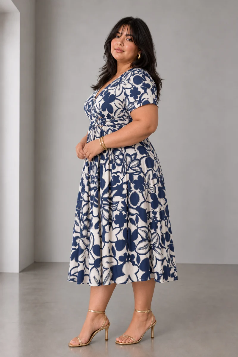 Brivia|Viscose Fit Flare Midi Dress