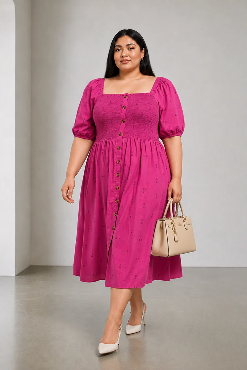Siora|Cotton Smocked Bodice Midi Dress
