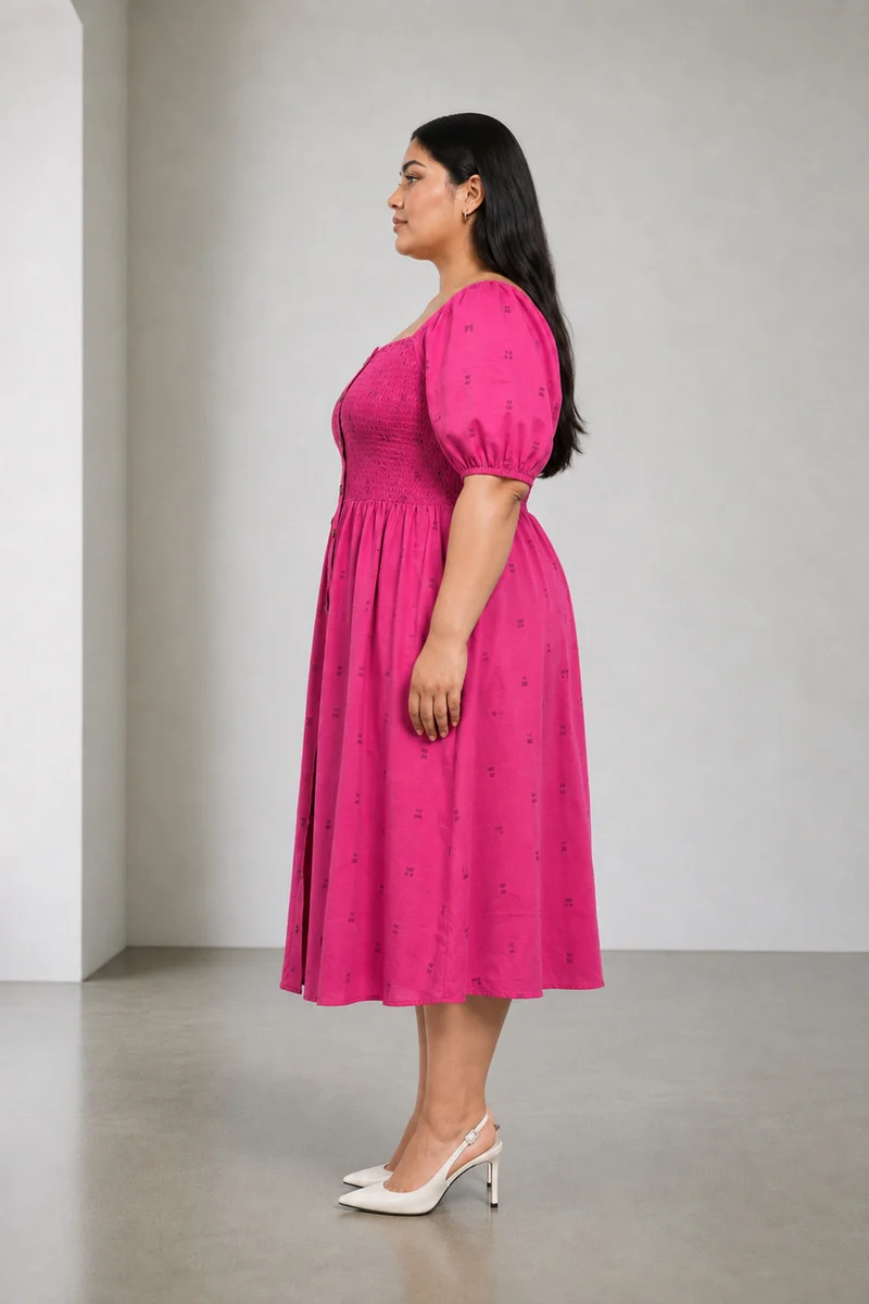 Siora|Cotton Smocked Bodice Midi Dress