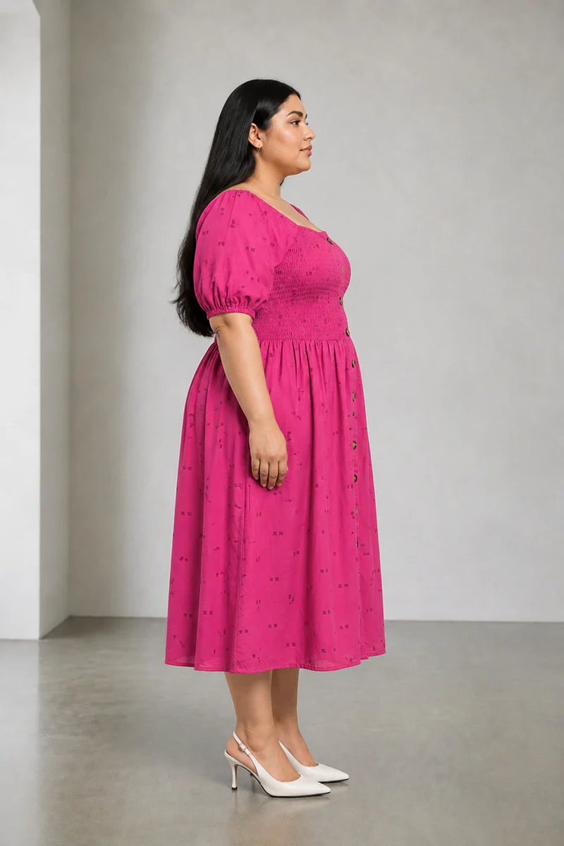 Siora|Cotton Smocked Bodice Midi Dress