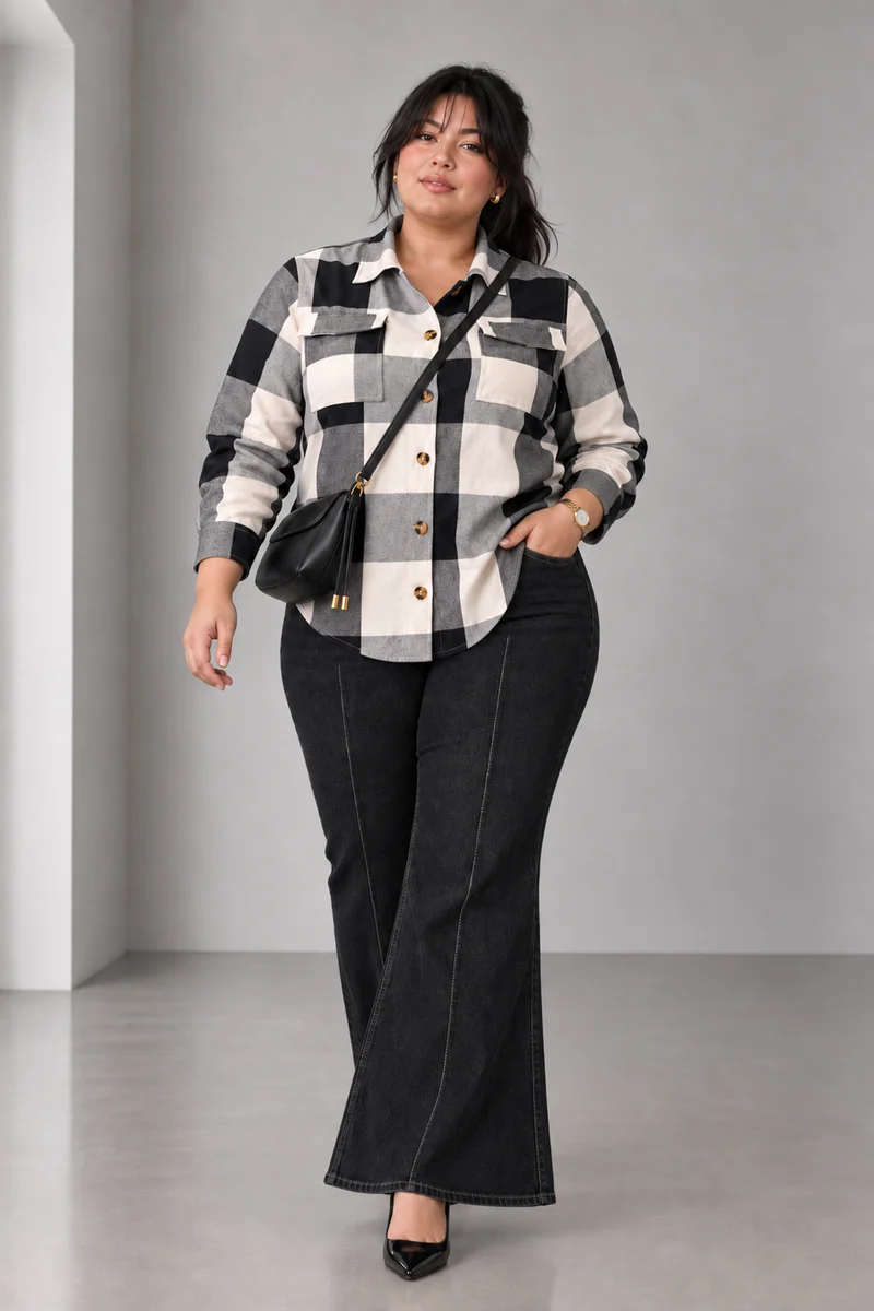 Narel|Cotton Checked Shacket