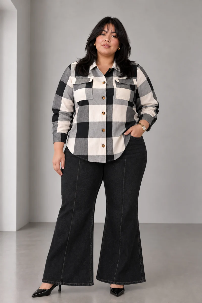 Narel|Cotton Checked Shacket
