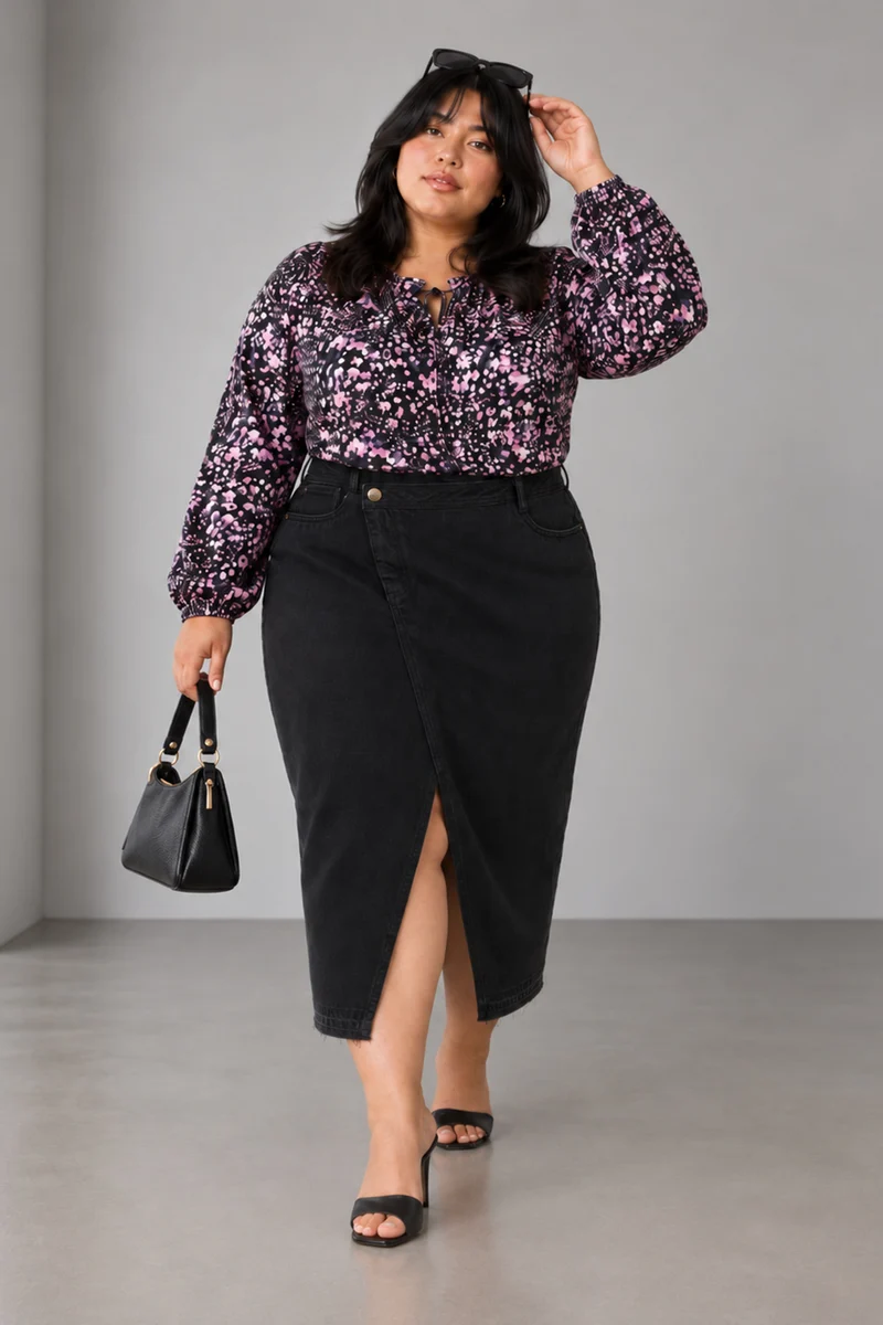 Mavine|Viscose Ruffle Split Vneck