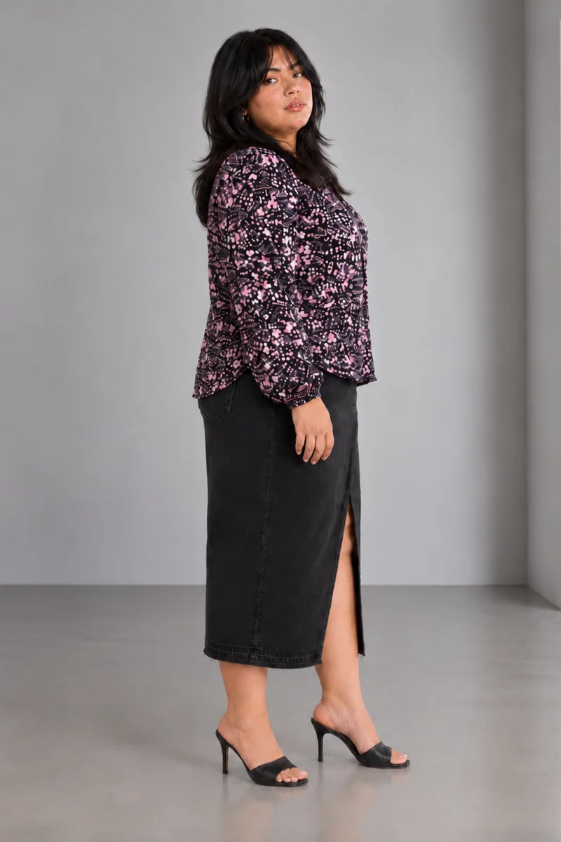 Mavine|Viscose Ruffle Split Vneck