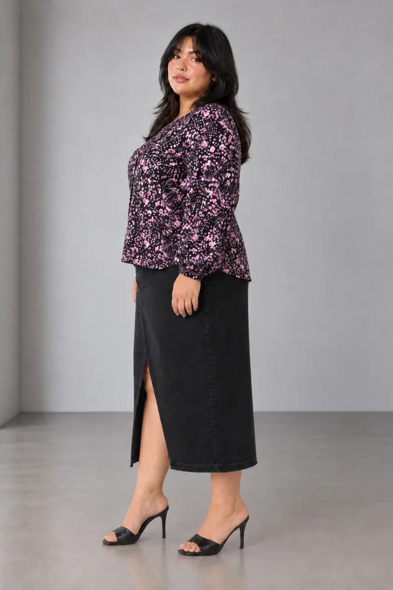 Mavine|Viscose Ruffle Split Vneck