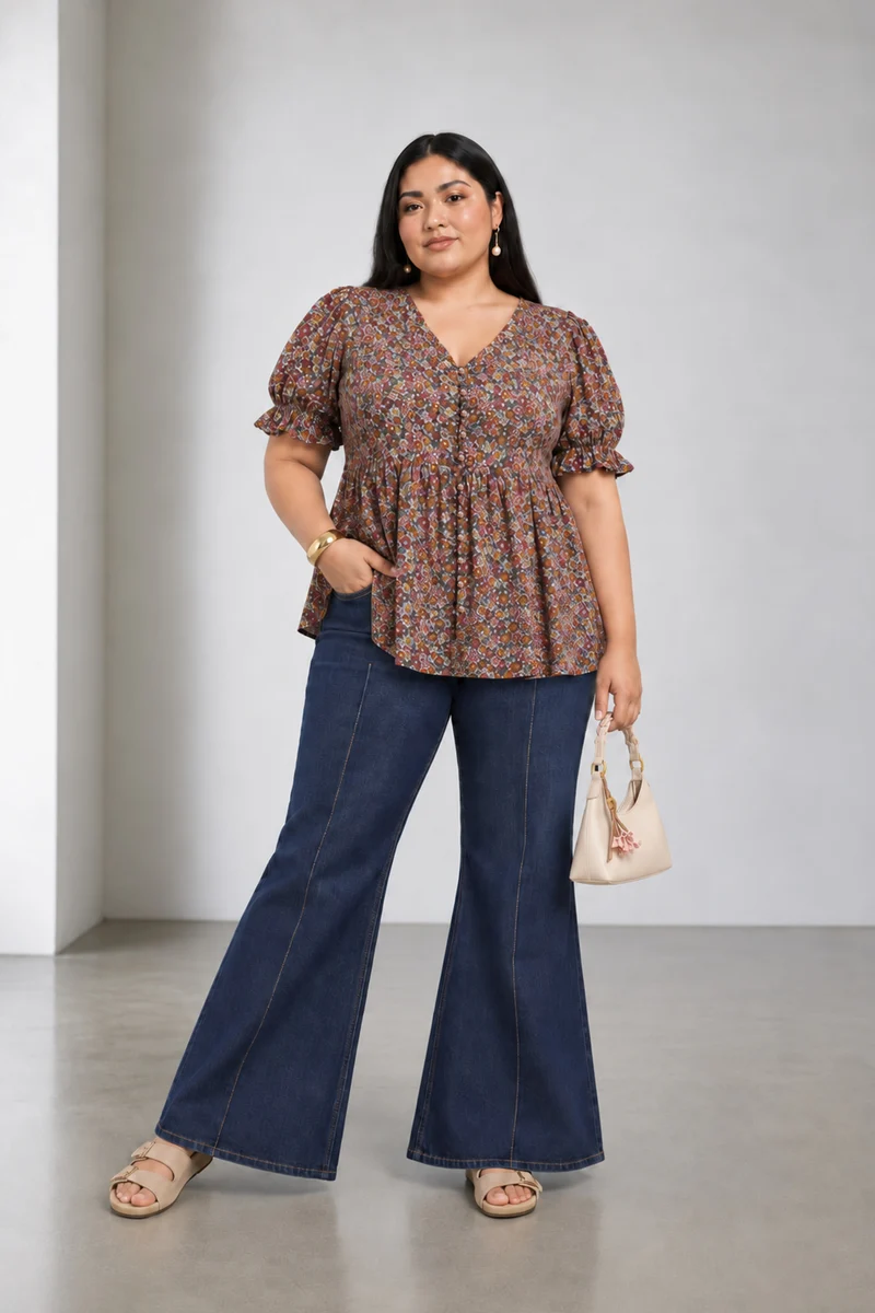 Miretta|Cotton Vneck Peplum Top