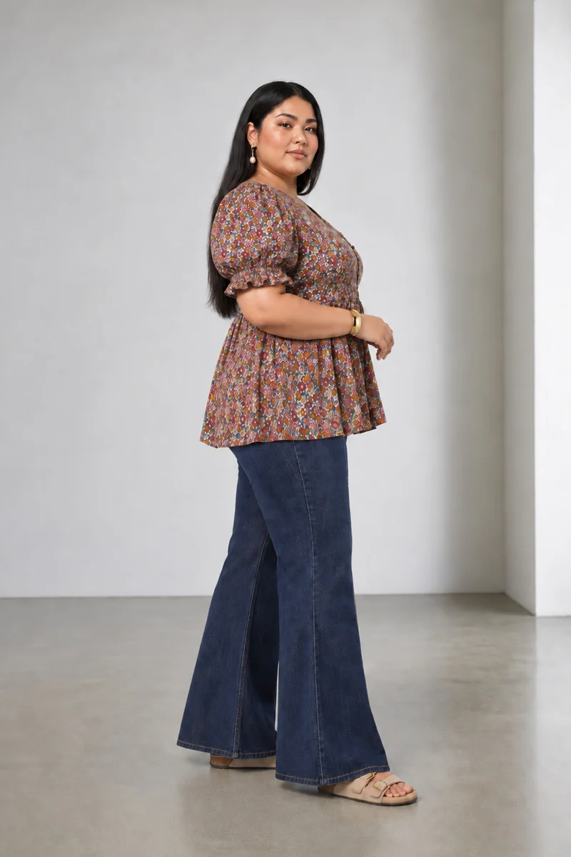 Miretta|Cotton Vneck Peplum Top