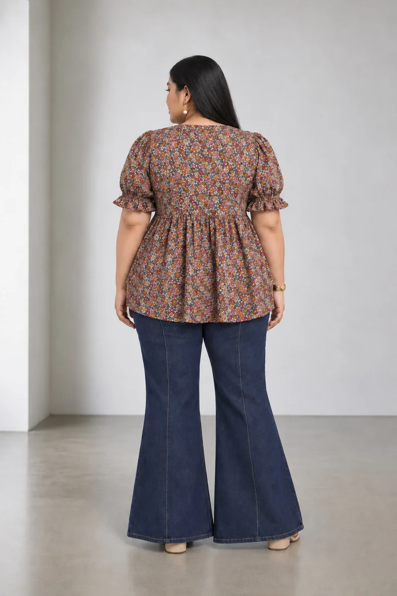 Miretta|Cotton Vneck Peplum Top