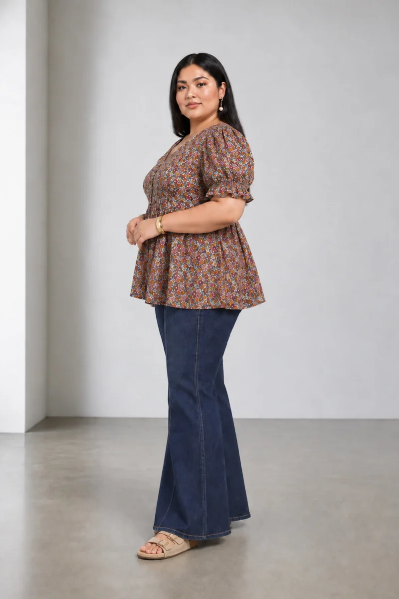 Miretta|Cotton Vneck Peplum Top
