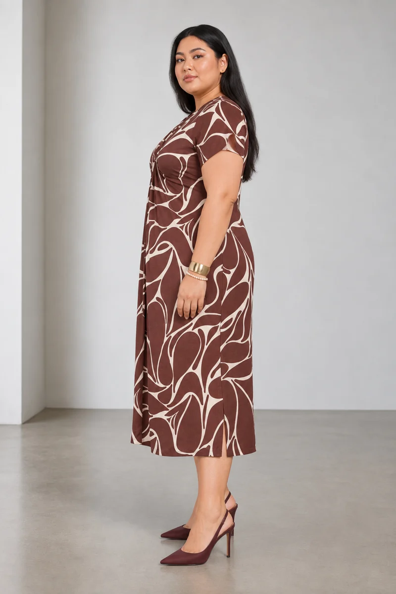 Orel|Cotton Twist Front V Neck Midi Dress