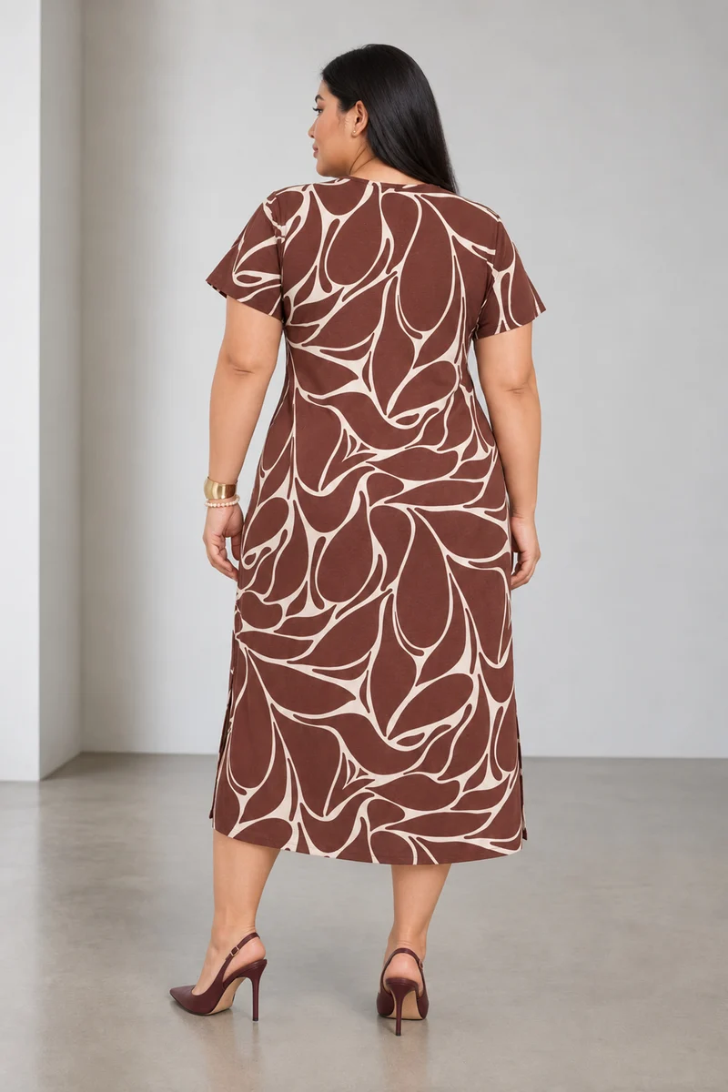 Orel|Cotton Twist Front V Neck Midi Dress