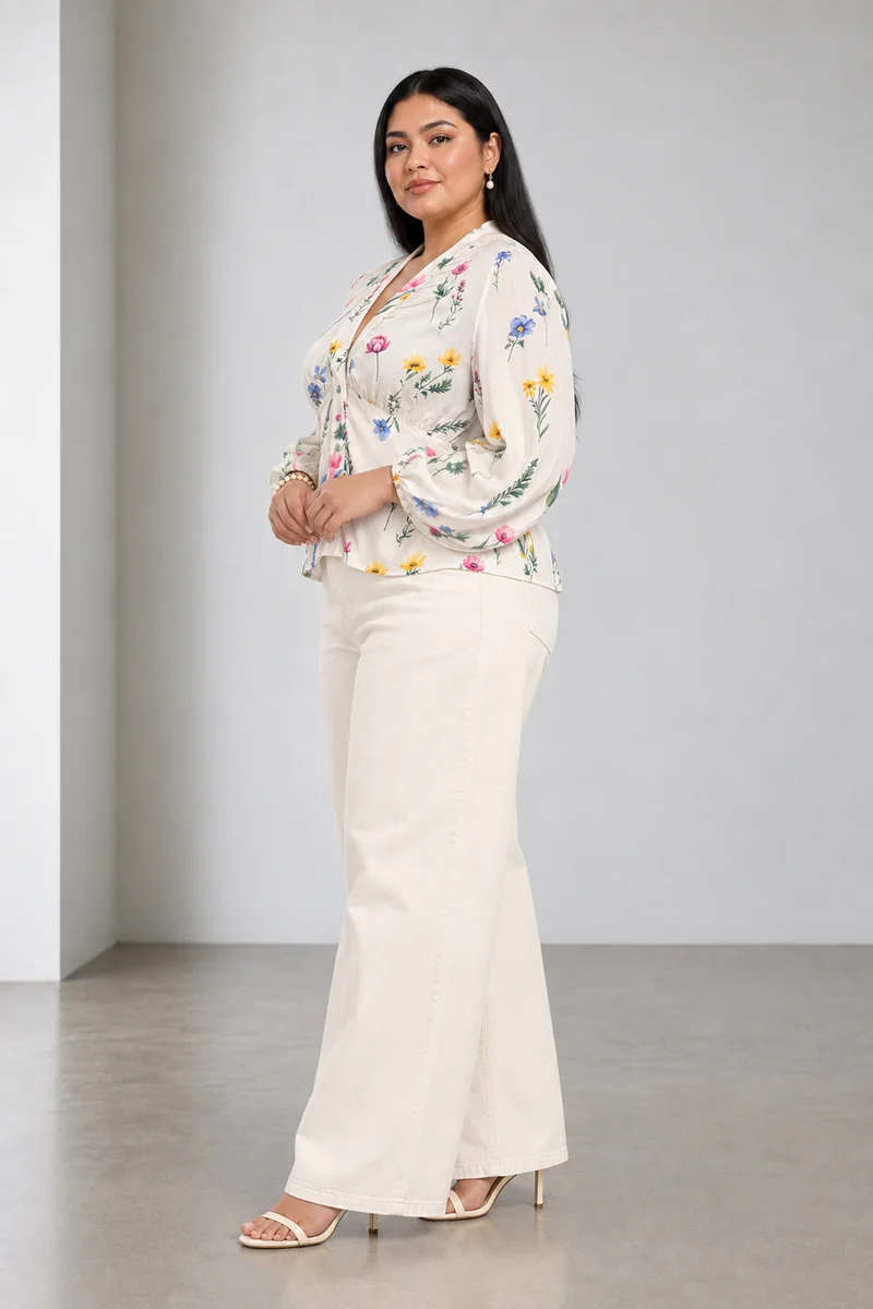 Elvyn|Viscose V Neck Puff Sleeve Top
